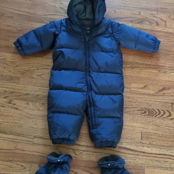 Gap Baby Down filled Puffer Snowsuit with booties Navy blue baby size 12-18M GUC - Picture 1 of 5